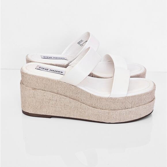 Steve Madden Women's Size 7 Merrcer Platform Slide Leather Sandal in White Beach - Picture 3 of 11